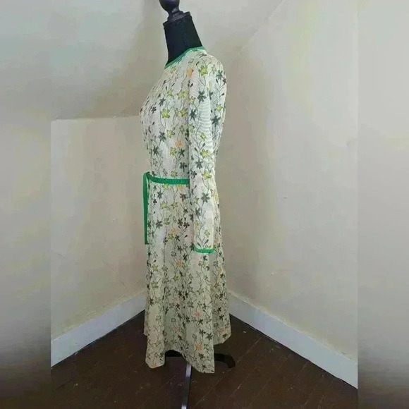 GOLDWORM Wool Knit Vintage Dress Metallic Green Floral Size S - Picture 4 of 15